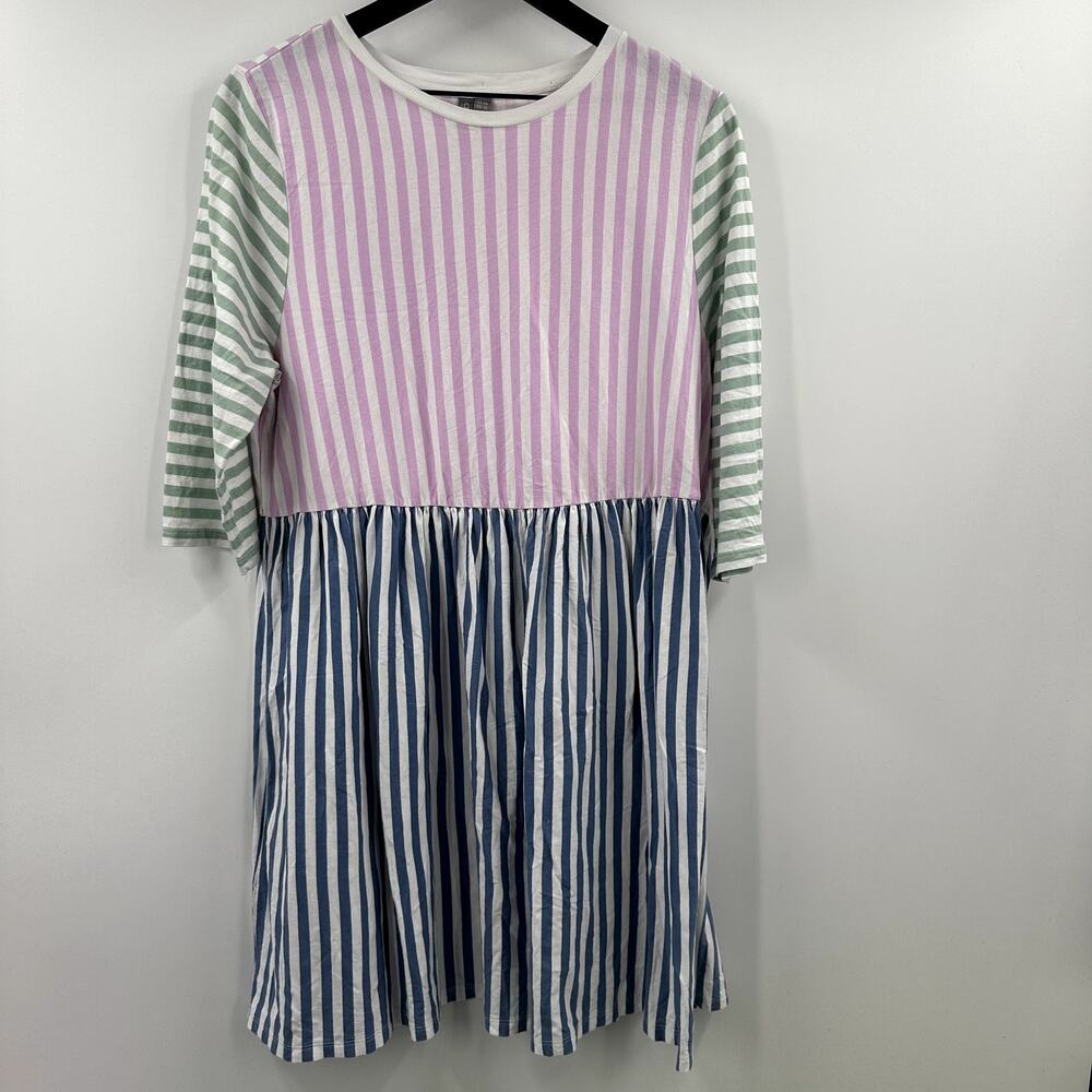 ASOS Striped Colorblock Midi Dress in Pink, Blue & Mint